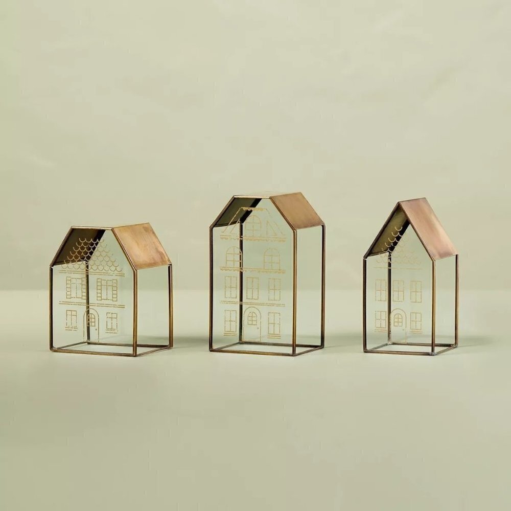 Decorative Glass & Brass Christmas Houses (Set of 3 - Hearth & Hand Magnolia